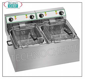 FIMAR - Technochef, electric counter-top fryer, 2 independent tanks of lt.4 + 4, Mod.FR44 ELECTRIC FRYER by BANCO, 2 independent tanks of 4 + 4 extractable liters, V.230 / 1, kw 2.5 + 2.5, dimensions mm. 380x420x330h