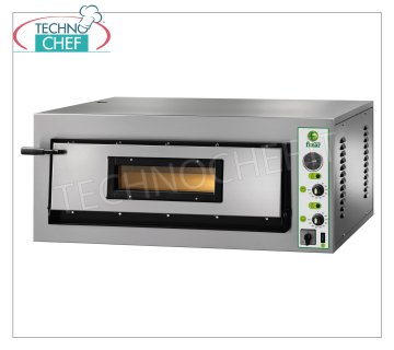 FIMAR - Electric pizza oven, for 4 large pizzas, 1 chamber 72x72 cm, mechanical controls, mod. FML4 ELECTRIC PIZZA OVEN with 1 CHAMBER mm.720x720x140h, with GLASS DOOR, refractory hob, 2 ADJUSTABLE THERMOSTATS for BOTTOM and TOP, temp.from +50° to +500 °C, V.230/1, Kw.6 , Weight 86 Kg, external dim. mm.1010x850x420h