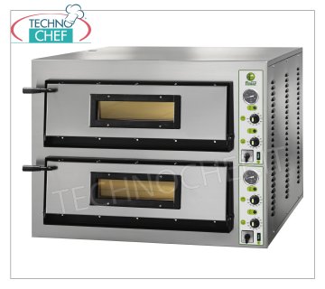 FIMAR - Electric pizza oven for 4+4 large pizzas, 2 independent chambers measuring 72x72 cm, mechanical controls, mod. FML4+4 ELECTRIC PIZZA OVEN for 4+4 large pizzas, 2 independent chambers of mm.720x720x140h, refractory cooking top, 4 ADJUSTABLE THERMOSTATS for TOP and TOP, temp. from +50° to +500 °C, V.230/1, Kw.6, Weight 86 Kg, external dimensions mm.1010x850x420h