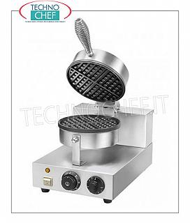 WAFFLE MACHINE with Teflon-coated COOKING PLATE Ø 185 mm Waffle machine in stainless steel with Teflon-coated cooking plate diameter 185 mm, V 230/1, Kw 1.00, dim. Mm. 255x435x255 / 570h