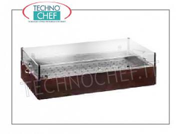 Wooden service trolleys WENGE 'wood-colored glacier display, equipped with 8 eutectic containers, stainless steel tub and grill, plexiglass dome, dim.mm.900x485x230h