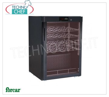 Forcar - STATIC REFRIGERATED WINE CELLAR for 24 bottles, Temp.+5°/+18°C, Mod.BJ118 Refrigerated wine cellar, 1 glass door, capacity 24 bottles, temperature +5°/+18°C, static refrigeration, LED lighting, V.230/1, Kw.0,077, Weight 46 Kg, dim.mm.600x603x860h