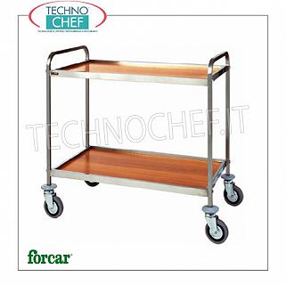 Service trolleys with stainless steel frame and 2 melamine shelves Service trolley with STAINLESS STEEL frame and 2 WALNUT MELAMINE PLATES, dim.mm.830x570x970h