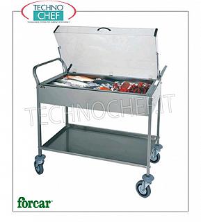 Refrigerated display trolleys Refrigerated trolley for desserts, cheeses and appetizers in stainless steel, FORCAR brand, complete with plexiglass dome, 8 eutectic plates and lower shelf, max capacity 80 Kg, dim.mm.1080x570x1030h