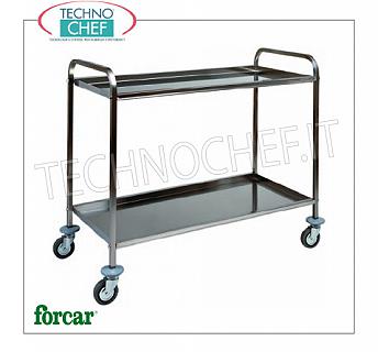 Stainless steel service trolleys with 2 folded shelves, capacity 80 kg Stainless steel service trolley, FORCAR brand, with 2 folded shelves, max capacity 80 Kg, COMPLETE RANGE