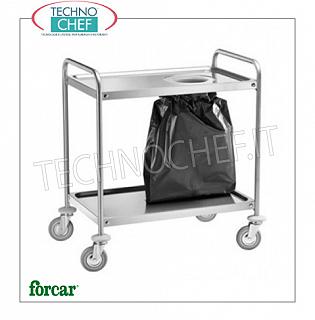 Stainless steel scraping trolleys Stainless steel scraper trolley, FORCAR brand, with 1 hole for waste bag, size mm.890x590x930h