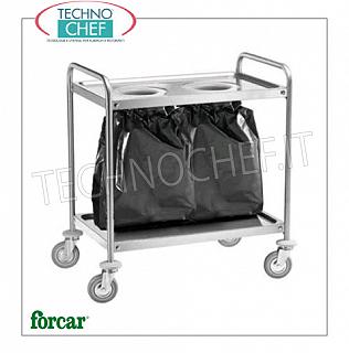 Stainless steel scraping trolleys Trolley with 2 knockout holes, FORCAR brand, complete with stop ring and lower shelf, dim.mm.1090x590x930h