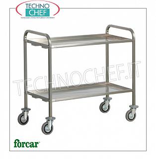 Service trolleys in stainless steel Heavy transport trolley in stainless steel, brand FORCAR, with 2 folded tops with omega reinforcement, max. Load 200 Kg, dim.mm.1110x660x980h