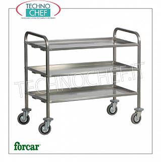 Service trolleys in stainless steel Heavy transport trolley in stainless steel, brand FORCAR, with 3 folded tops with omega reinforcement, max capacity 200 kg, dim.mm.1110x660x980h