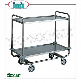 Stainless steel service trolleys Stainless steel service trolley, FORCAR brand, with 2 molded shelves, max capacity 150 Kg, dim.mm.1100x600x1000h