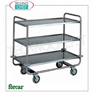 Stainless steel service trolleys Stainless steel service trolley, FORCAR brand, with 3 molded shelves, max capacity 150 Kg, dim.mm.1100x600x1000h