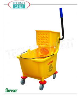 Floor cleaning trolleys with split bucket and Wringer Wringer trolley, FORCAR brand, complete with bucket with divider and wringer, dim.mm.600x400x920h