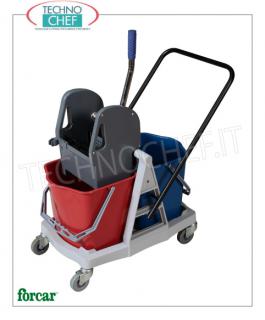 Floor cleaning trolley with 2 buckets wringer Wringer trolley, FORCAR brand, complete with 2 25-liter buckets, plastic wringer, reversible handle and 4 swivel wheels, dim.mm.710x430x930h