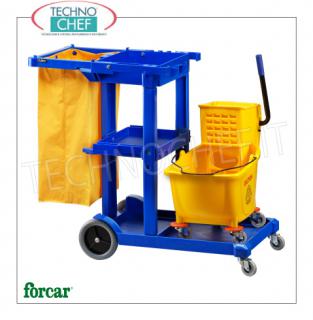 Forcar - Cleaning Trolley, Bucket with Wringer, Bag Holder, Tool Holder Attachment, mod.CA1606E Multi-purpose trolley for cleaning, complete with bucket with plastic wringer, bag holder with 120 l bag and tool holder attachment, dim.mm.1140x510x980h