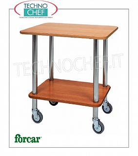 Gueridon trolleys Gueridon trolley with stainless steel tube structure, FORCAR brand, 2 shelves in WALNUT melamine, 4 pivoting wheels, dim.mm.700x500x780h