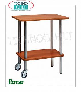 Gueridon trolleys Gueridon trolley with structure in stainless steel tube, FORCAR brand, 2 shelves in WALNUT melamine, 2 pivoting wheels, dim.mm.700x500x780h