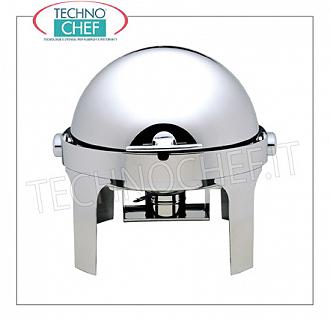 Chafing dish / Warmers Chafing stainless steel polished stainless steel dish for 1 basin diam.mm.350x60h, bain-marie heating with alcohol burners, version with retractable lid roll-top 180 °, dim.mm.500x520x450h