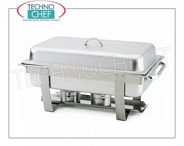 Chafing dish / Warmers Chafing stainless steel dish for 1 GN 1/1 or submarine basin, water boiler with alcohol burners, version with rectangular lid and side handles, dim.mm.670x370x410h