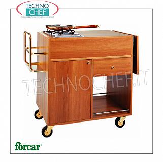 Forcar - FLAMBE TROLLEY WALNUT color 1 Fire, mod. CF1200 Flambe trolley in melamine wood WALNUT, with 1 FIRE, compartment with hinged door, 1 drawer and lower shelf, dim.mm.1050x580x850h