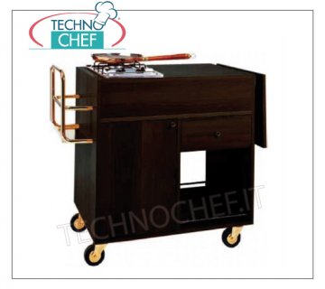 Forcar - FLAMBE' TROLLEY color CARBON, 1 burner, mod. CF1200W Flambe trolley in CARBON melamine wood, with 1 FIRE, bottle holder, side flap, compartment with hinged door, 1 drawer and lower shelf, dim.mm.1050x580x850h