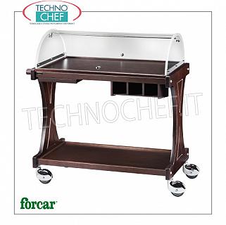 Trolleys for desserts and wooden cheeses Trolley for sweets, cheeses and appetizers in WENGE 'wood, FORCAR brand, complete with semicircular dome open on the 2 sides, optional available: cymbal stand, cutlery drawer, etc., dim.mm.860x550x1100h