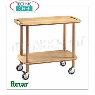 Gueridon trolleys Gueridon trolley in solid wood with lateral handles, FORCAR brand, 2 shelves in natural birch plywood, 4 swiveling wheels diam.95 mm, dim.mm.900x450x770h