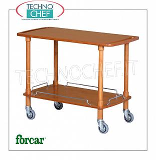 Wooden service trolleys Service trolley in solid wood, FORCAR brand, 2 shelves in WALNUT stained plywood, 4 swivel wheels diam.95 mm, dim.mm.1100x550x820h