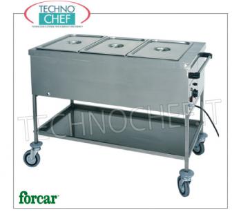 FORCAR - Technochef, Hot bain-marie trolley, Mod.CT1756 Bain-marie thermal trolley in stainless steel, FORCAR, with tank for 1 Gastro-Norm 1/1 tray, h 200 mm (not included) and lower shelf, adjustable thermostat +30°/+90°C, V.230/1, Kw. 2.00, dim.mm.560x650x850h