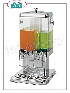 Juice and beverage dispensers (buffet) DOUBLE DRINK DISPENSER in stainless steel with transparent container of lt.5 + 5, with relative independent supply taps, REFRIGERATED with CENTRAL TUBE containing ICE, dim.mm.350x320x580h