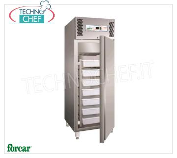 Forcar - Fridge Cabinet for Fresh Fish, lt. 507, Static, Temperature -5 ° / + 2 ° C, Class D, mod.G-GN600FISH Refrigerator 1 door, Professional, capacity 507 lt, Temperature -5 ° / + 2 ° C, Static refrigeration, ECOLOGICAL in Class D, Gas R290, including 6 boxes mm 600x400x130h, V.230 / 1, Kw.0, 51, Weight 145 Kg, dim.mm.680x810x2010h