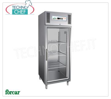 Forcar - Freezer Cabinet 1 door, lt.650, Ventilated, Eco, Temp.-18°/-22°C, Class D, mod.G-GN650BTG Freezer-Freezer Cabinet 1 glass door, Professional, ECO Line, stainless steel structure, lt.650, Temp.-18°/-22°C, Ventilated, Gas R290, Gastronorm 2/1, Class D, V.230/ 1, Kw.0,5, Weight 153 Kg, dim.mm.740x830x2010h