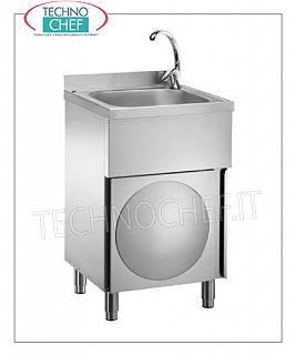 STAINLESS STEEL HAND WASHING MACHINE / TOOL WASHER with hinged door Stainless steel hand / tool washer on cabinet with hinged door, 400x400x250 mm tank, with hot / cold water mixer, dimensions 500X500X850h mm