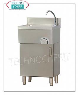 STAINLESS STEEL WASHBASINS on FURNITURE with hinged door, KNEE CONTROL Stainless steel hand basin on cabinet with hinged door, knee operated with timed spout, dimensions 500x400x850h mm