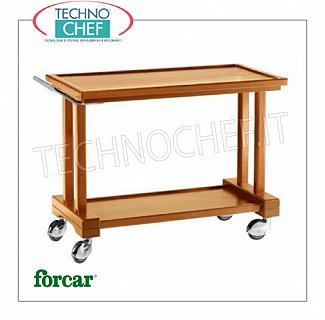 Wooden service carts Service cart in solid wood, FORCAR brand, 2 WALNUT stained plywood tops, 4 swivel wheels diam.100 mm, dim.mm.810x550x820h