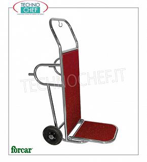 Forcar - LUGGAGE / LUGGAGE TROLLEY, 2 wheels, Fitted carpet, art. PV2002I Luggage trolley, with BRASS or STAINLESS steel structure, wooden floors covered with carpet, 2 wheels diam.250 with support feet, dim.mm.560x830x1230h