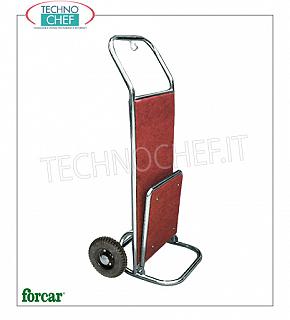 Forcar -THE LUGGAGE CARRIER / LUGGAGE - 2 wheels, Covered Carpet, mod. PV2003I Luggage trolley, with BRASS or STAINLESS steel structure, wooden floors covered with carpet, 2 wheels diam.250, dim.mm.560x700x1200h