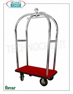 Forcar - LUGGAGE / LUGGAGE TROLLEY with COAT HOOK, art. PV2021I Clothes trolley and bag holder, with structure in BRASS or STAINLESS steel tube, wooden shelf covered with carpet, 4 pneumatic wheels, dim.mm.1100x620x1980h