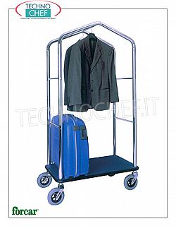 Forcar - LUGGAGE / SUITCASE TROLLEY with CLOTHES HANGER, art. PV4056 Clothes and suitcase trolley, FORCAR brand, with chromed steel tube structure, wooden shelf covered with blue carpet, dim.mm.950x550x1830h