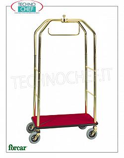 Forcar - LUGGAGE / LUGGAGE TROLLEY with APPEDIABITI, art. PV4062 Clothes trolley and valet stand, brand FORCAR, with structure in BRASS or CHROMED steel tube, wooden top covered with carpet, 4 swivel wheels, dim.mm.950x550x1900h