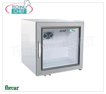 Forcar - Fridge display cabinet for drinks, 1 door, cap. 72 Bottles, Static, Temp. + 2 ° + 8 ° C, Mod.G-SC50G Professional Refrigerator for Beverage-Drinks, Snack Line, 1 glass door, external structure in white sheet, Static, Temp. + 2 ° / + 8 ° C, capacity 72 bottles, Gas R600a, Led lighting, V.230 / 1 , Kw.0,085, Weight 40 Kg, dim.mm.570x533x530h