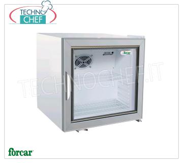 Forcar - Display Fridge for Drinks, 1 door, capacity 72 Bottles, Static, Temp.+2°+8°C, Class B, Mod.G-SC50G Professional Refrigerator Cabinet for Beverages, Snack Line, 1 glass door, external structure in white sheet metal, Static, Temp.+2°/+8°C, capacity 72 bottles, Gas R600a, Class B, V.230/1, Kw.0,085, Weight 40 Kg, dim.mm.570x533x530h