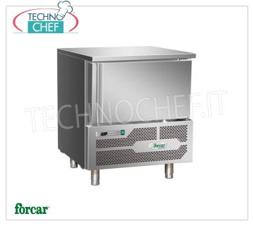 Professional Blast Chiller, 3 GN 1/1 Trays, Mod. G-AB1203 BLAST CHILLER-FREEZER for 3 TRAYS Gastro-Norm 1/1 or mm.600x400, ECOLOGICAL GAS R290, FORCAR brand, yield POSITIVE CYCLE + 90 ° + 3 ° C / Kg. 12, NEGATIVE CYCLE + 90 ° -18 ° C / Kg. 8, automatic defrost, V.230 / 1 + N, Kw.0,7, Weight 80 Kg, dim.mm.800x825x945h