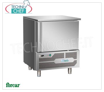 Professional Blast Chiller, 5 GN 1/1 Trays, Mod. G-AB1805 BLAST CHILLER-FREEZER for 5 TRAYS Gastro-Norm 1/1 or mm.600x400, ECOLOGICAL GAS R290, FORCAR brand, yield POSITIVE CYCLE + 90 ° + 3 ° C / Kg. 18, NEGATIVE CYCLE + 90 ° -18 ° C / Kg. 14, automatic defrost, V.230 / 1, Kw.0,72, Weight 95 Kg, dim.mm.800x825x1015h