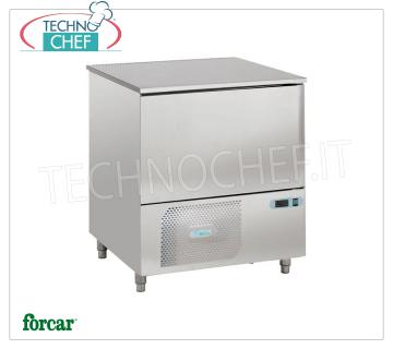 Professional Blast Chiller, 5 GN 1/1 Trays, Mod.AS1105N BLAST CHILLER-FREEZER with GUIDES for 5 TRAYS Gastro-Norm 1/1 or mm.600x400, Gas R452a, FORCAR brand, yield POSITIVE CYCLE + 90 ° + 3 ° C / Kg. 18, NEGATIVE CYCLE + 90 ° -18 ° C / Kg. 9, V.230 / 1 + N, Kw.0,875, Weight 130 Kg, dim.mm.820x700x900h