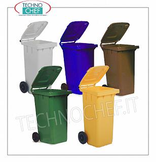 Waste bins for separate collection Polyethylene waste bins on 2 wheels, with manually operated lids, capacity lt. 120, dim.mm.550x480x930h