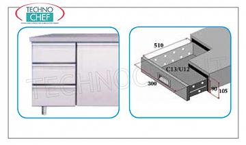 Chest of drawers with 3 drawers Chest of drawers with 3 drawers with fully extractable telescopic guides in stainless steel for mod. TN