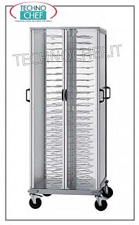 Ready-made dish trolleys WARDROBE PLATE TROLLEY, supporting structure in PLASTICATED STEEL with ALUMINUM FRAME and 4 opening DOORS in PLEXIGLASS, capacity 96 plates, with PAINTED GRILLS for 18/23 plates, with HANDLES and WHEELS, dimensions mm 750x780x1830h