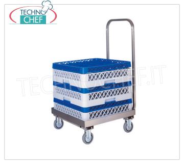 TROLLEY for STAINLESS STEEL DISHWASHERS WITH HANDLE Stainless steel basket holder trolley with handle, dim.mm.520x580x960h