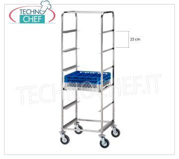 CART with 6 guides for DISHWASHER BASKETS Trolley with Guide Rails 25 cm, for 6 baskets Dishwasher in stainless steel, dim.mm.650x650x1700h