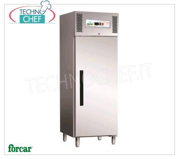 Forcar - 1 Door Refrigerator Cabinet, lt.537, Ventilated, Temp.-2°/+8°C, Class C, mod.G-ECV600TN 1 Door Refrigerator Cabinet, INOX 430 Professional, lt.537, Temp.-2°/+8°C, ECOLOGICAL in Class C, Gas R290, Ventilated, Gastronorm 2/1, V.230/1, Kw.0,255, Weight 135 Kg, dim.mm.680x800x2010h